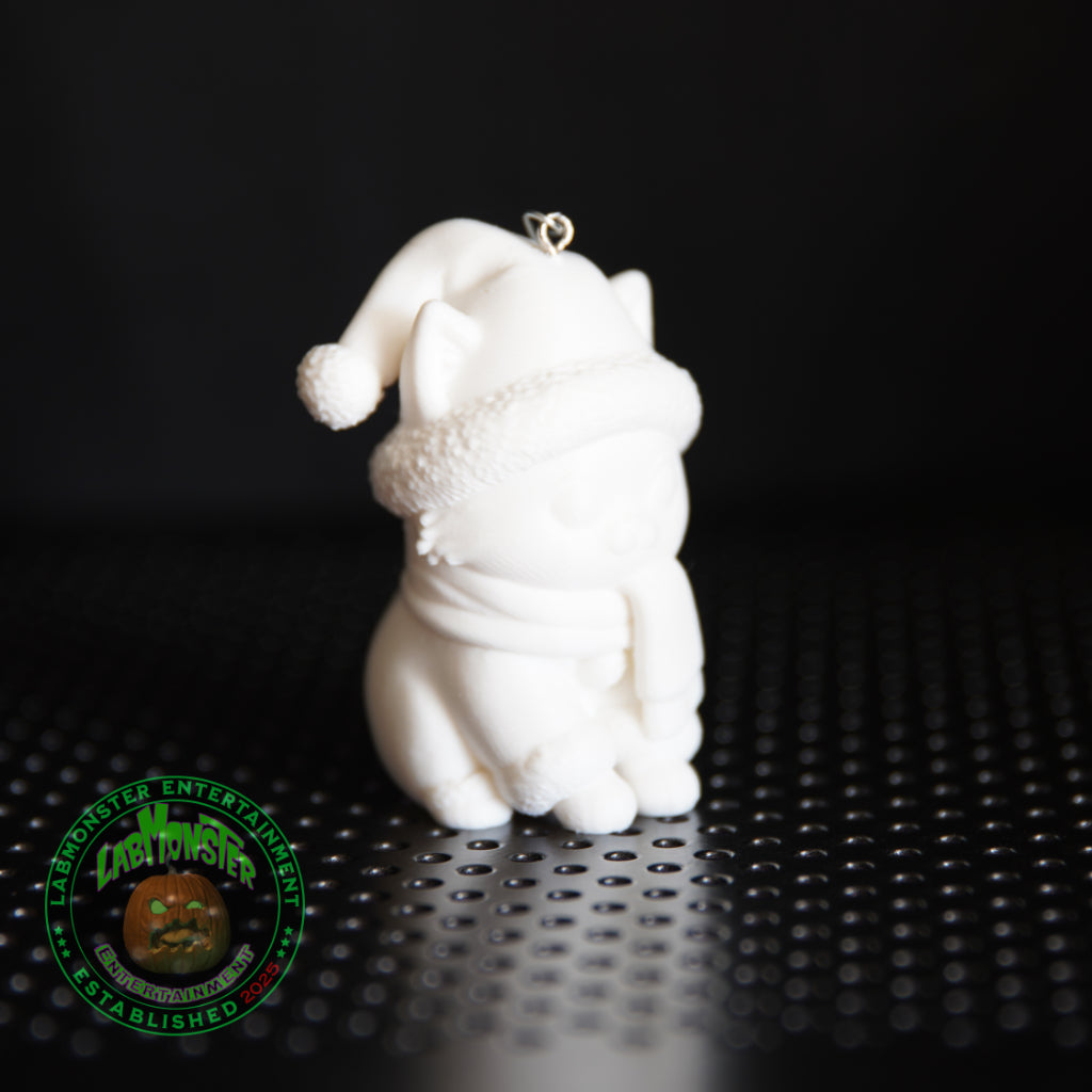 Paint Your Own 3D Printed Christmas Kitty Ornament - Chibi Cat DIY Kit - Kawaii Blank Cat with Scarf & Hat - Cat Lover Gift