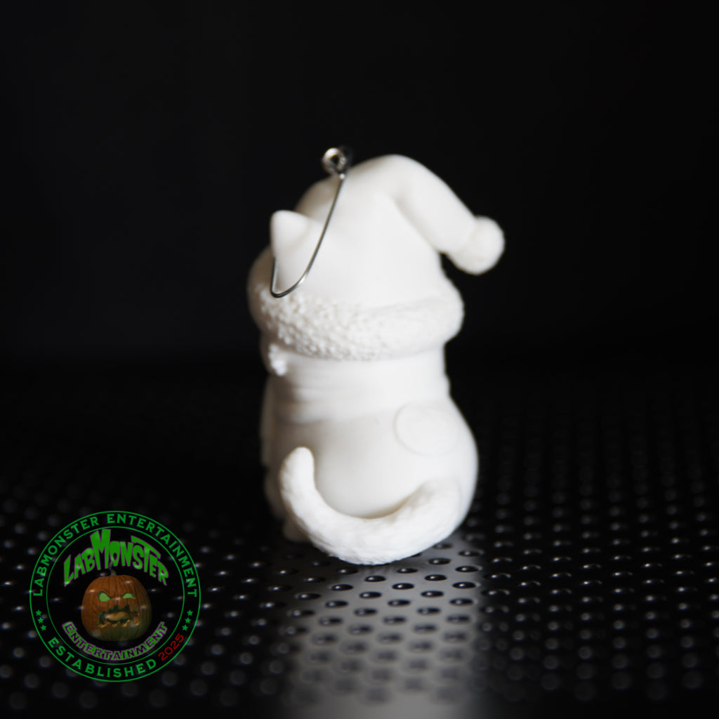 Paint Your Own 3D Printed Christmas Kitty Ornament - Chibi Cat DIY Kit - Kawaii Blank Cat with Scarf & Hat - Cat Lover Gift