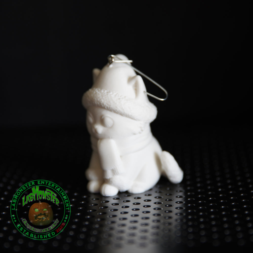 Paint Your Own 3D Printed Christmas Kitty Ornament - Chibi Cat DIY Kit - Kawaii Blank Cat with Scarf & Hat - Cat Lover Gift