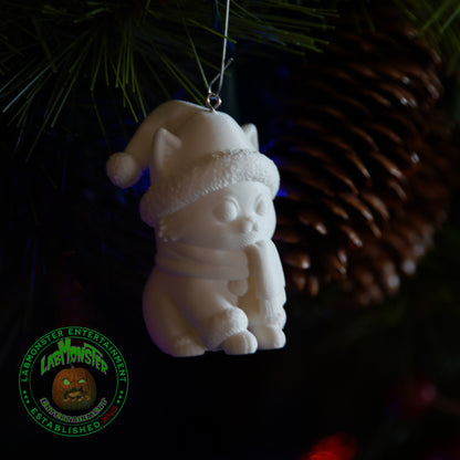 Paint Your Own 3D Printed Christmas Kitty Ornament - Chibi Cat DIY Kit - Kawaii Blank Cat with Scarf & Hat - Cat Lover Gift