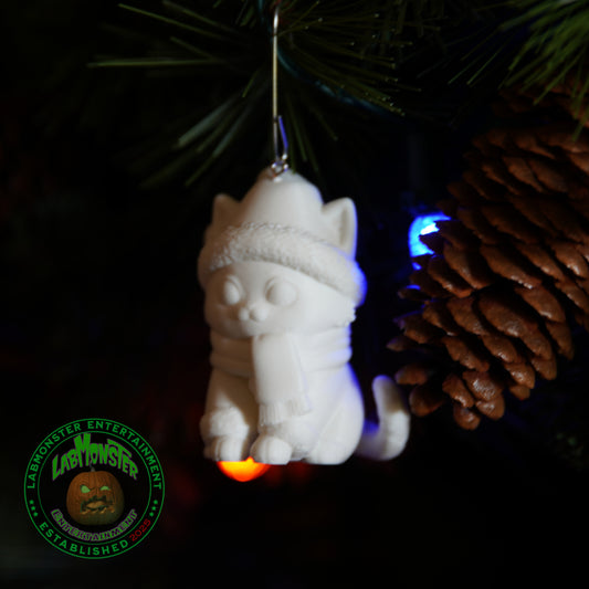 Paint Your Own 3D Printed Christmas Kitty Ornament - Chibi Cat DIY Kit - Kawaii Blank Cat with Scarf & Hat - Cat Lover Gift