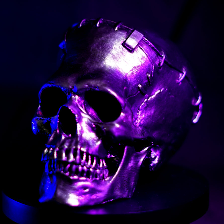 Chrome-Painted Frankenstein Monster Skull