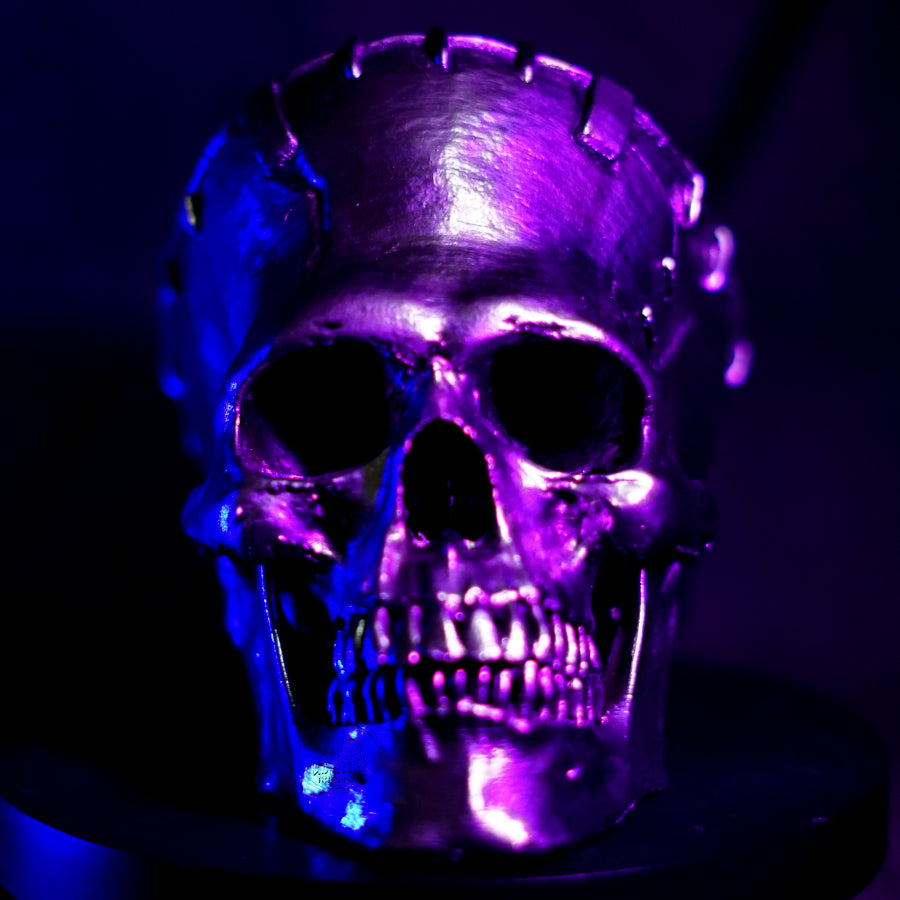 Chrome-Painted Frankenstein Monster Skull