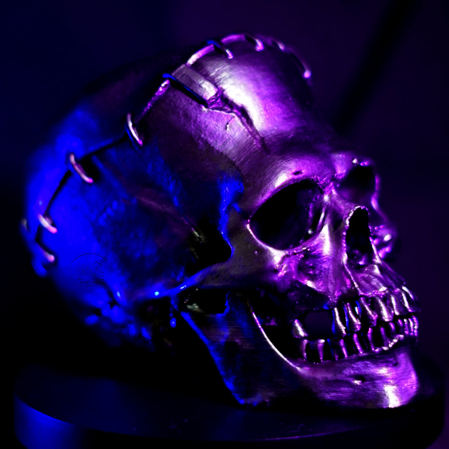 Chrome-Painted Frankenstein Monster Skull