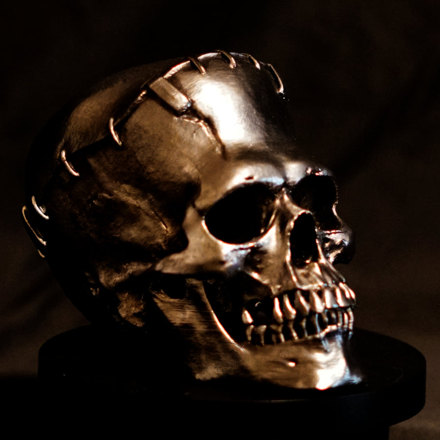 Chrome-Painted Frankenstein Monster Skull