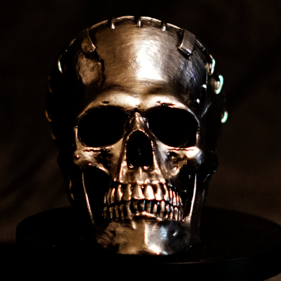 Chrome-Painted Frankenstein Monster Skull