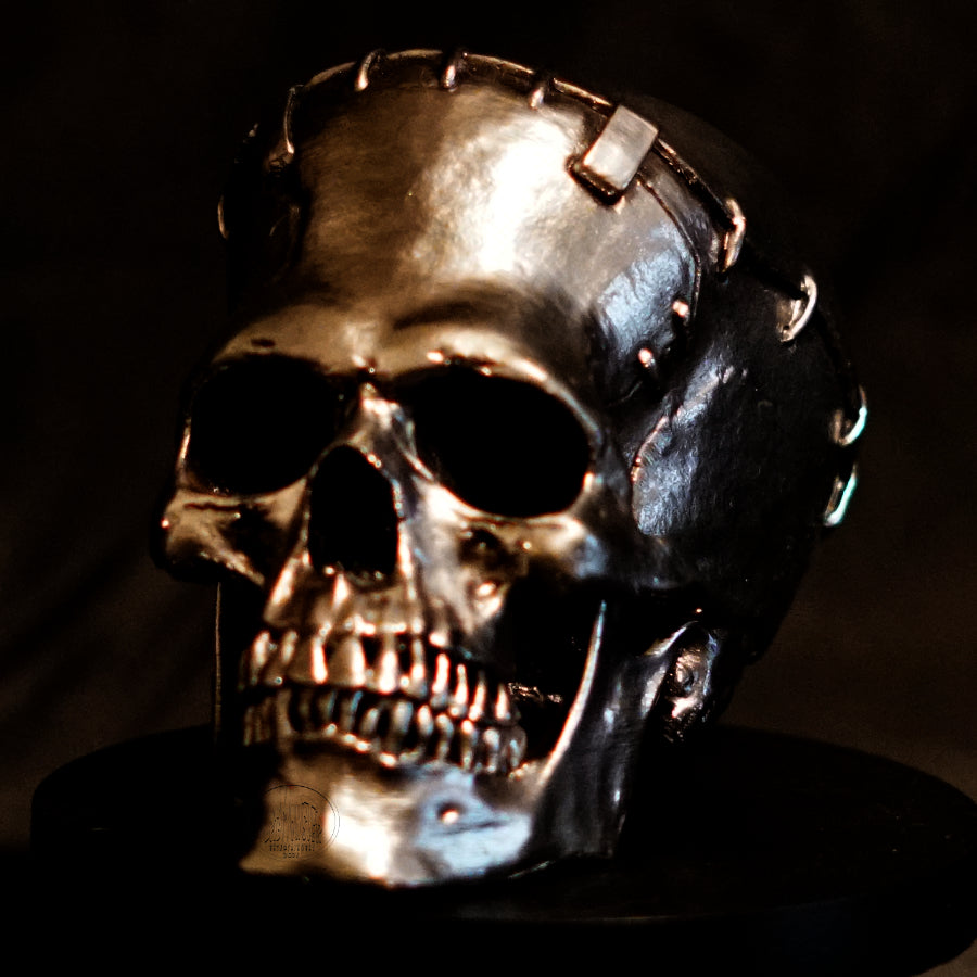 Chrome-Painted Frankenstein Monster Skull