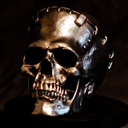 Chrome-Painted Frankenstein Monster Skull