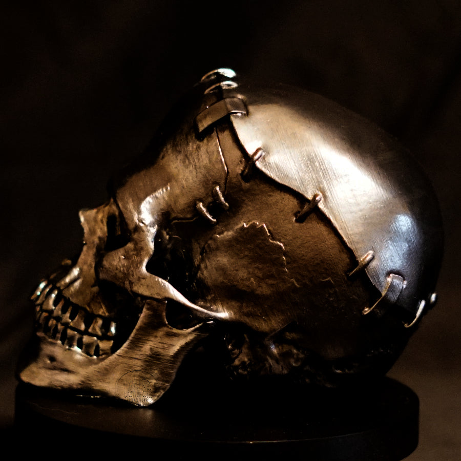 Chrome-Painted Frankenstein Monster Skull