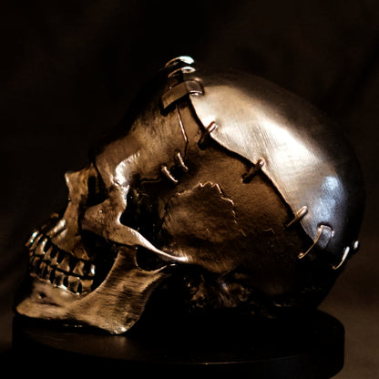 Chrome-Painted Frankenstein Monster Skull