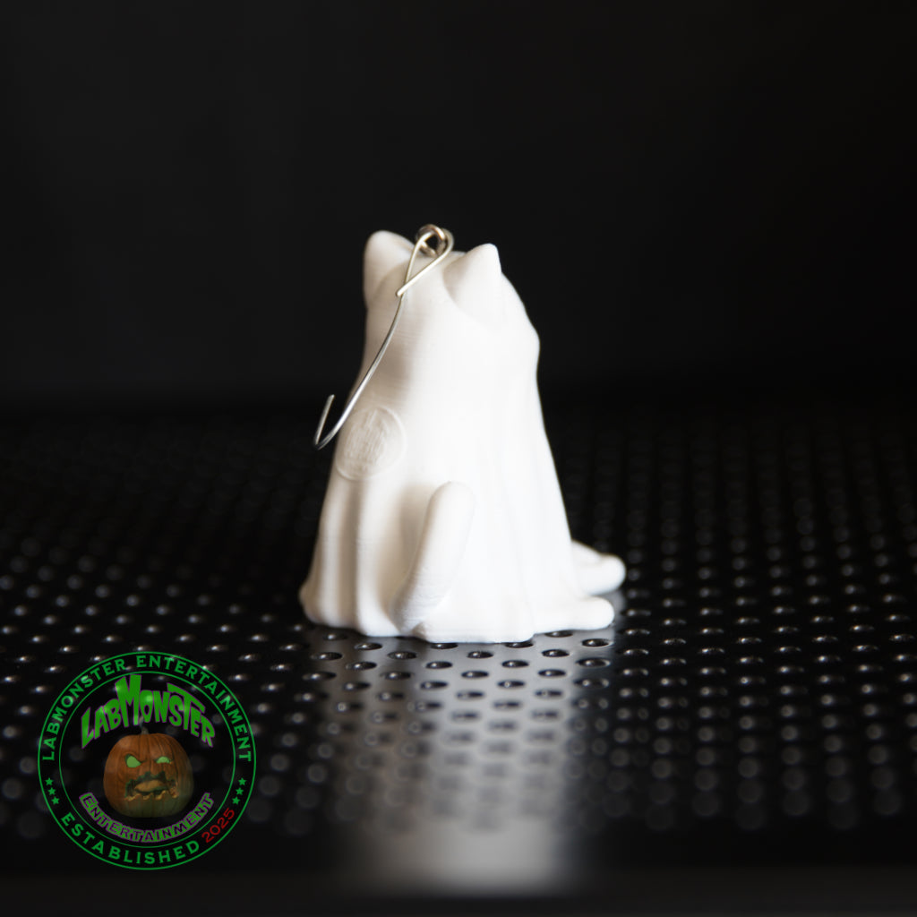 Paint-Your-Own Ghost Kitty Christmas Ornament - 3D Printed Cute Cat Ghost Blank DIY Kit - Spooky Sweet Halloween/Christmas Decor