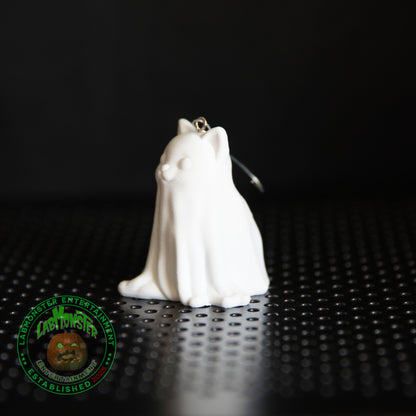 Paint-Your-Own Ghost Kitty Christmas Ornament - 3D Printed Cute Cat Ghost Blank DIY Kit - Spooky Sweet Halloween/Christmas Decor