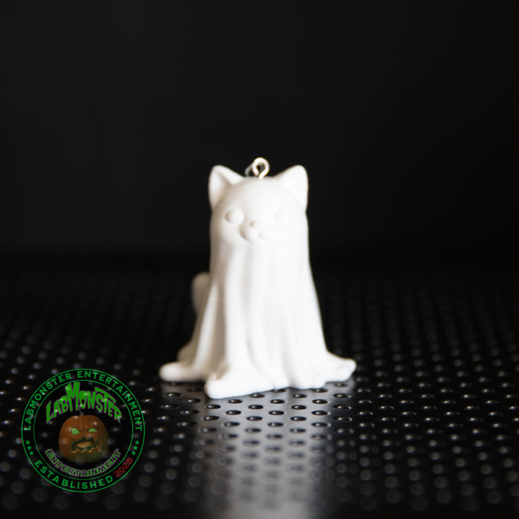 Paint-Your-Own Ghost Kitty Christmas Ornament - 3D Printed Cute Cat Ghost Blank DIY Kit - Spooky Sweet Halloween/Christmas Decor