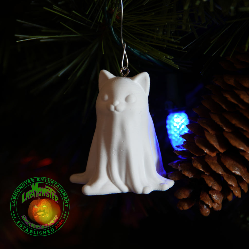 Paint-Your-Own Ghost Kitty Christmas Ornament - 3D Printed Cute Cat Ghost Blank DIY Kit - Spooky Sweet Halloween/Christmas Decor