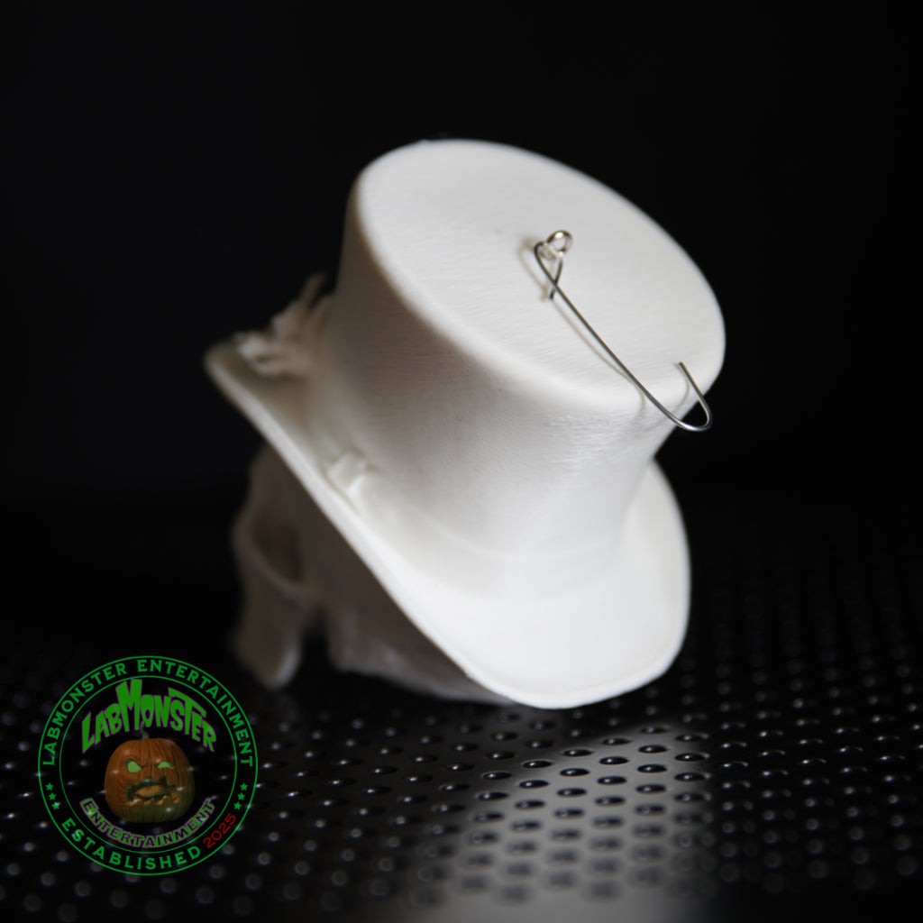 Paint-Your-Own Gothic Skull Christmas Ornament with Top Hat – Unpainted 3D Printed PLA Blank – DIY Creepmas Decoration