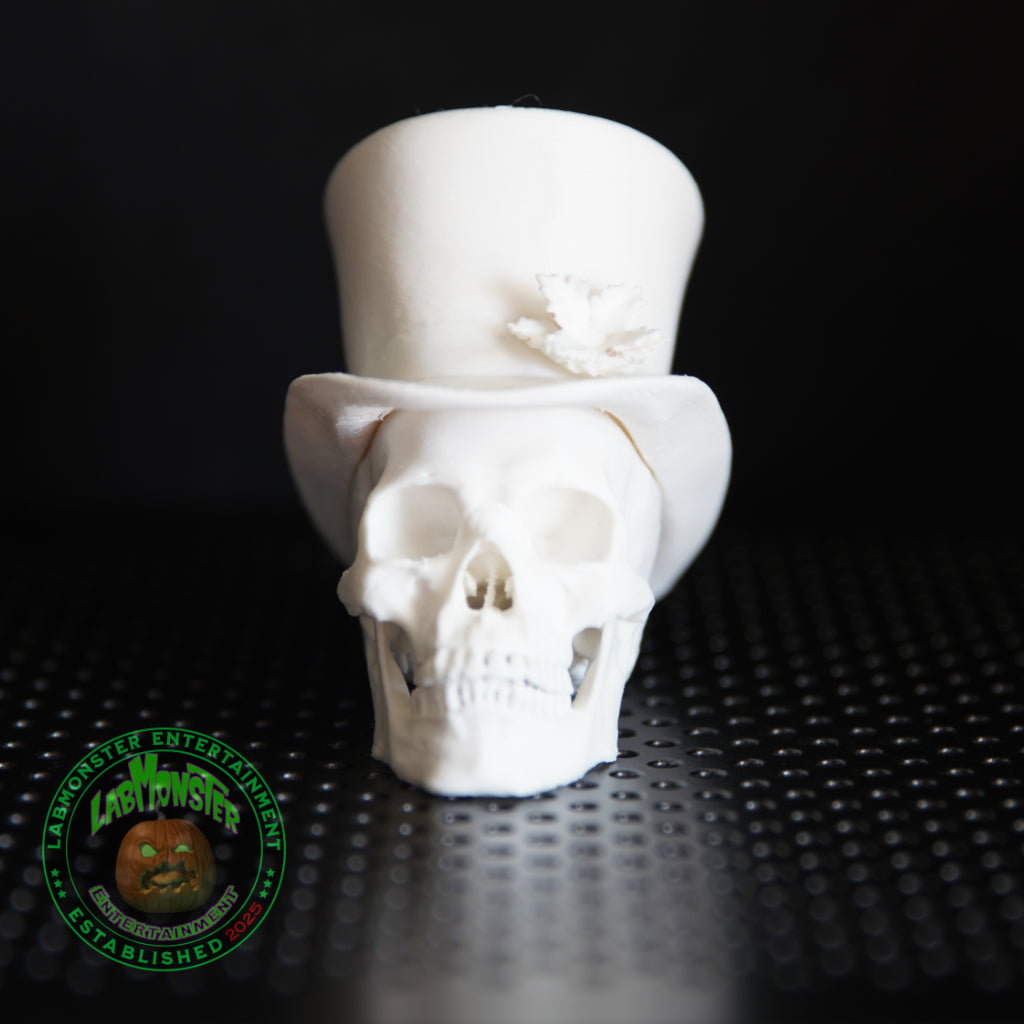 Paint-Your-Own Gothic Skull Christmas Ornament with Top Hat – Unpainted 3D Printed PLA Blank – DIY Creepmas Decoration