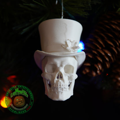 Paint-Your-Own Gothic Skull Christmas Ornament with Top Hat – Unpainted 3D Printed PLA Blank – DIY Creepmas Decoration