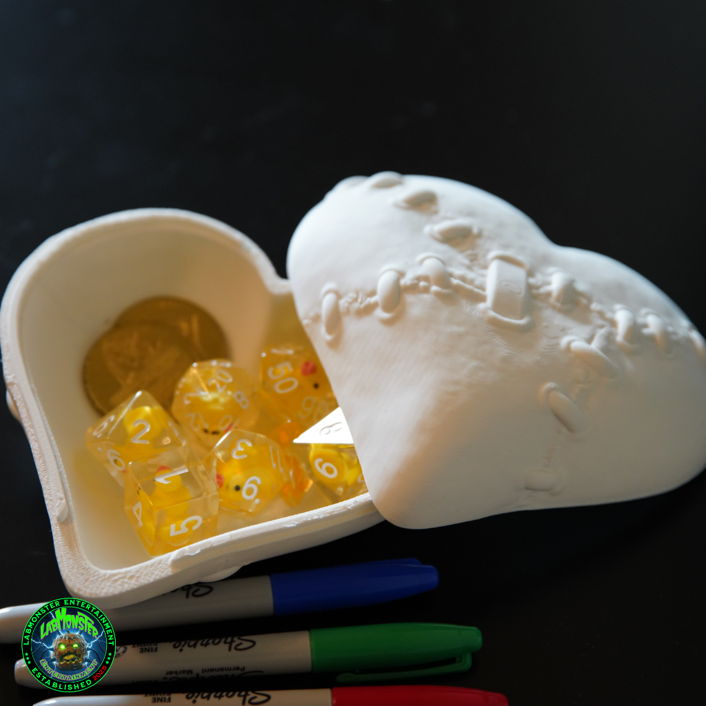 Franken Heart Box, 3D Printed Paint Your Own DIY Trinket Box, Gothic Horror Gift, Dark Desk Accessory