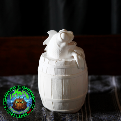 3D Printed Jolly Gold Shark Treasure Barrel Dice Vault – Paint-It-Yourself PLA Blank – Perfect for Dice, Candy, or Treasures!