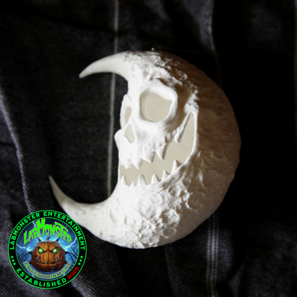 Paint-Your-Own Gothic Moon Skull Christmas Ornament with Top Hat – Unpainted 3D Printed PLA Blank – DIY Creepmas Decoration
