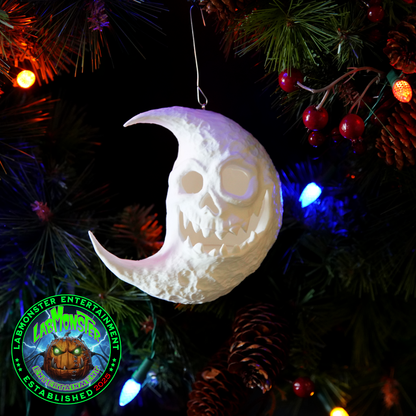 Paint-Your-Own Gothic Moon Skull Christmas Ornament with Top Hat – Unpainted 3D Printed PLA Blank – DIY Creepmas Decoration