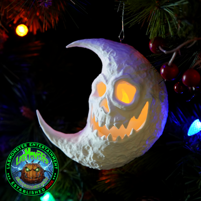 Paint-Your-Own Gothic Moon Skull Christmas Ornament with Top Hat – Unpainted 3D Printed PLA Blank – DIY Creepmas Decoration