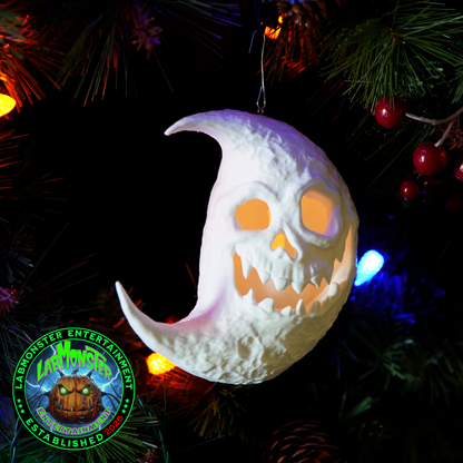 Paint-Your-Own Gothic Moon Skull Christmas Ornament with Top Hat – Unpainted 3D Printed PLA Blank – DIY Creepmas Decoration