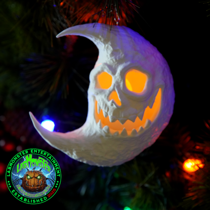 Paint-Your-Own Gothic Moon Skull Christmas Ornament with Top Hat – Unpainted 3D Printed PLA Blank – DIY Creepmas Decoration