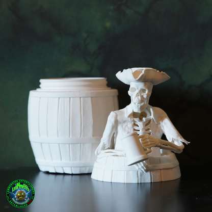 3D Printed Jolly Pirate Skeleton Treasure Barrel Dice Vault – Paint-It-Yourself PLA Blank – Perfect for Dice, Candy, or Treasures!
