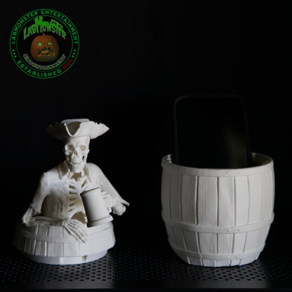 3D Printed Jolly Pirate Skeleton Treasure Barrel Dice Vault – Paint-It-Yourself PLA Blank – Perfect for Dice, Candy, or Treasures!