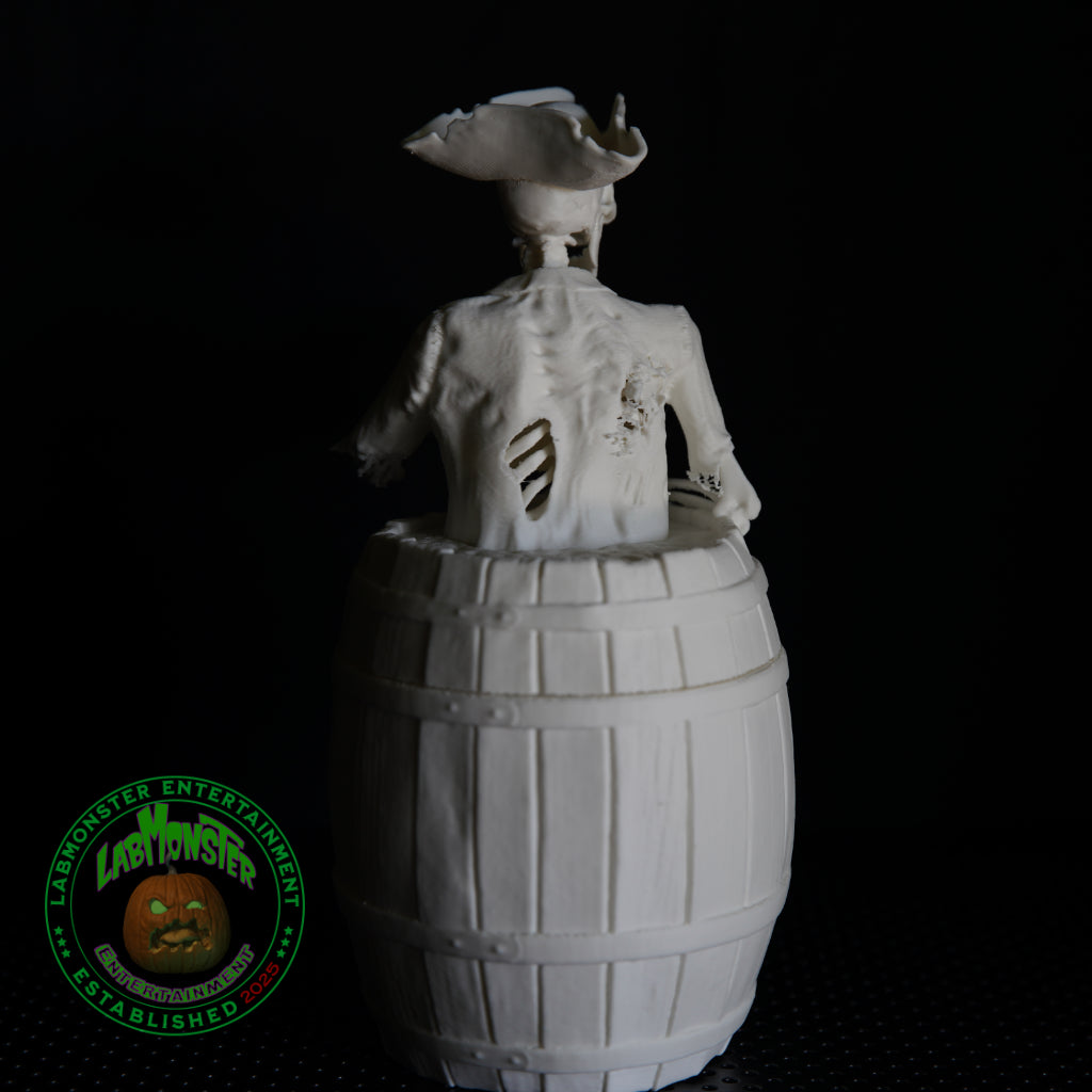3D Printed Jolly Pirate Skeleton Treasure Barrel Dice Vault – Paint-It-Yourself PLA Blank – Perfect for Dice, Candy, or Treasures!