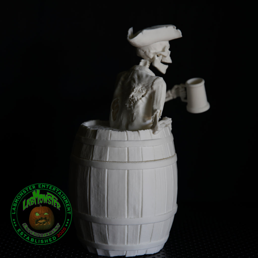 3D Printed Jolly Pirate Skeleton Treasure Barrel Dice Vault – Paint-It-Yourself PLA Blank – Perfect for Dice, Candy, or Treasures!