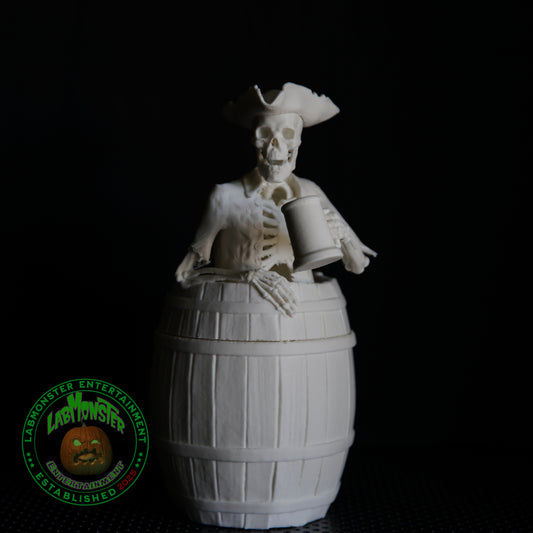 3D Printed Jolly Pirate Skeleton Treasure Barrel Dice Vault – Paint-It-Yourself PLA Blank – Perfect for Dice, Candy, or Treasures!
