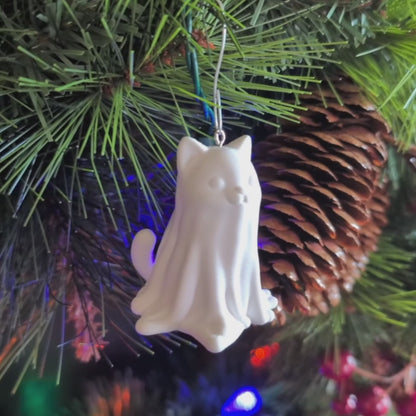 Paint-Your-Own Ghost Kitty Christmas Ornament - 3D Printed Cute Cat Ghost Blank DIY Kit - Spooky Sweet Halloween/Christmas Decor
