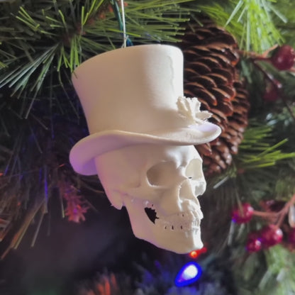 Paint-Your-Own Gothic Skull Christmas Ornament with Top Hat – Unpainted 3D Printed PLA Blank – DIY Creepmas Decoration
